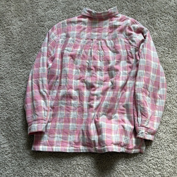 LL Bean Shirt Jacket Womens XL Pink Plaid Sherpa Lined Soft Outdoors - Picture 10 of 10